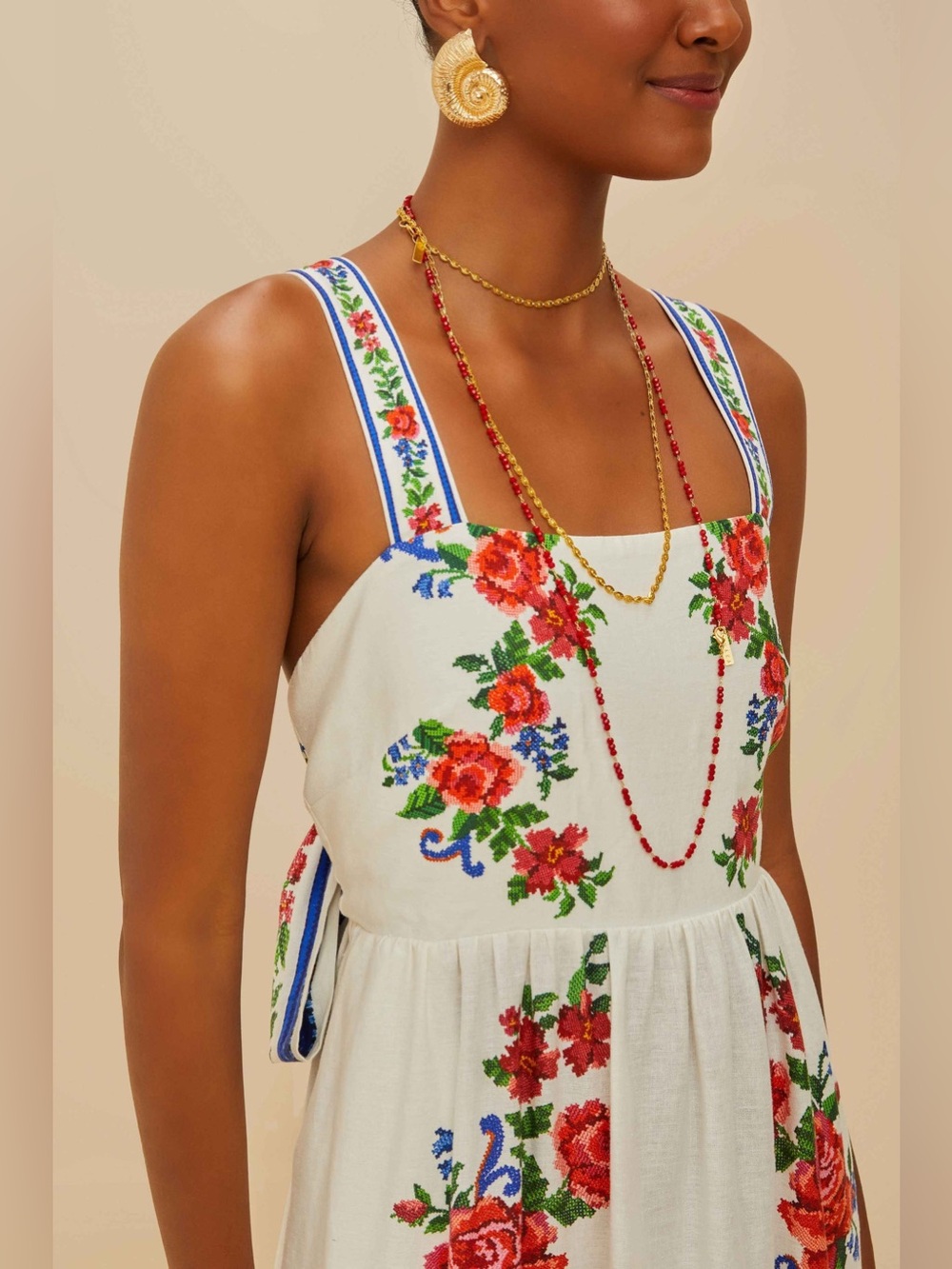 Farm Rio Off-White Flower Tapestry Maxi Dress - Picture 8 of 12